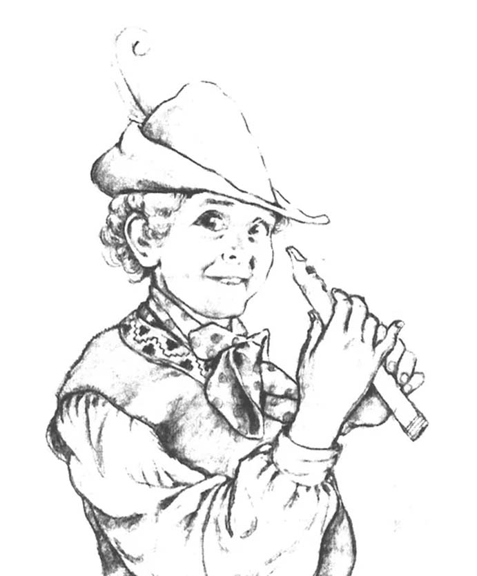 An illustration of a man holding a flute